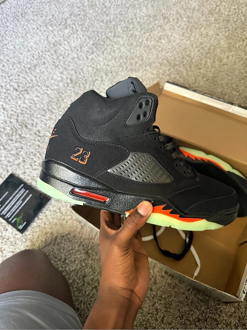 Nike Air Jordan 5 Retro Sneakers in Black & Green US 13 Like New